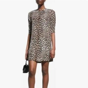 NWT $295 Equipment Femme Aubrey Silk Shift Dress in Natural Cheetah size…